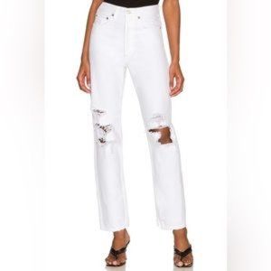 Agolde 90's Mid Rise Loose Jeans in Vanish White Distressed Ripped